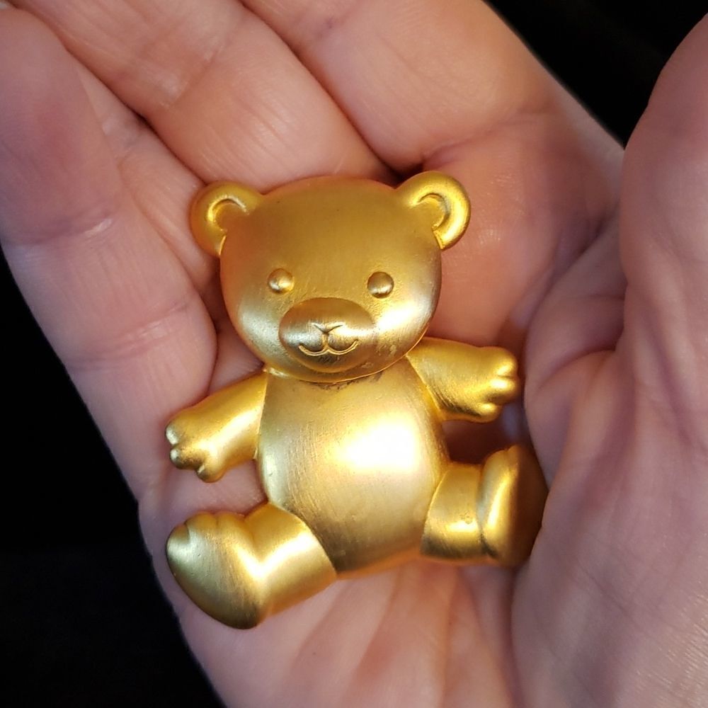 Vintage Signed Janette Jewelry Goldtone Teddy Bear Pin Brooch with Moving Head - Picture 8 of 9